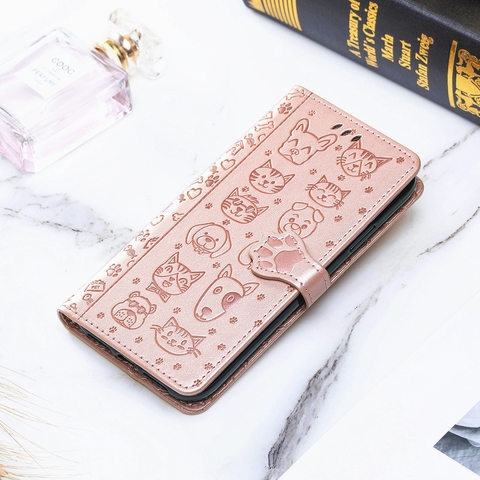 Pink Leather Embossed Cat Dog Paw Print Wallet iPhone Case