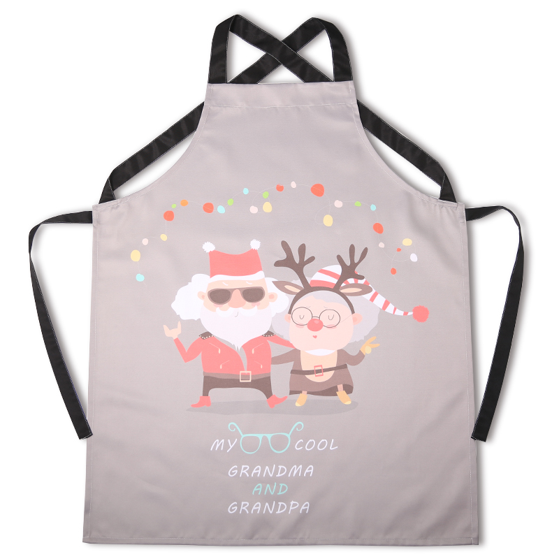 Christmas New Year Gift Baking Polyester Cotton Waterproof Apron Pattern Printing Korean Style Kitchen Couple Men and Women Custom Logo