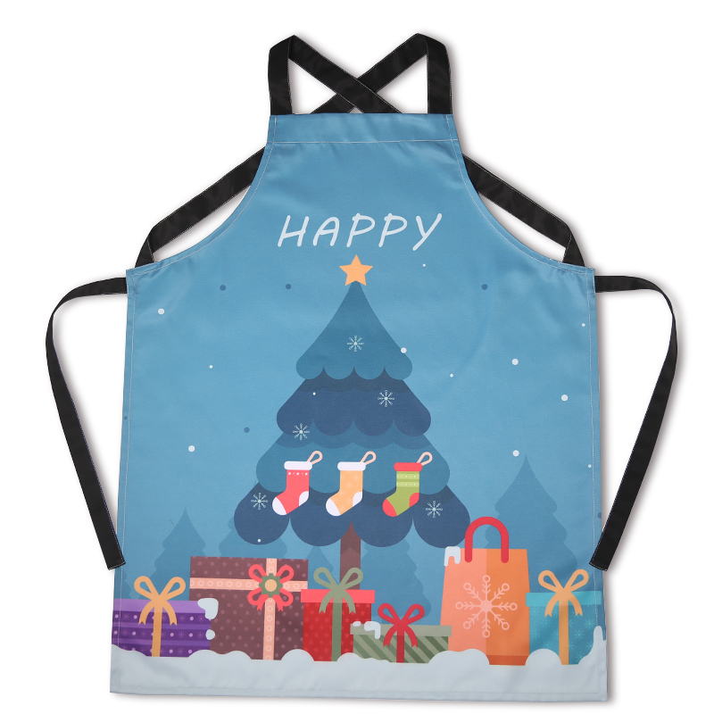 Christmas New Year Gift Baking Polyester Cotton Waterproof Apron Pattern Printing Korean Style Kitchen Couple Men and Women Custom Logo