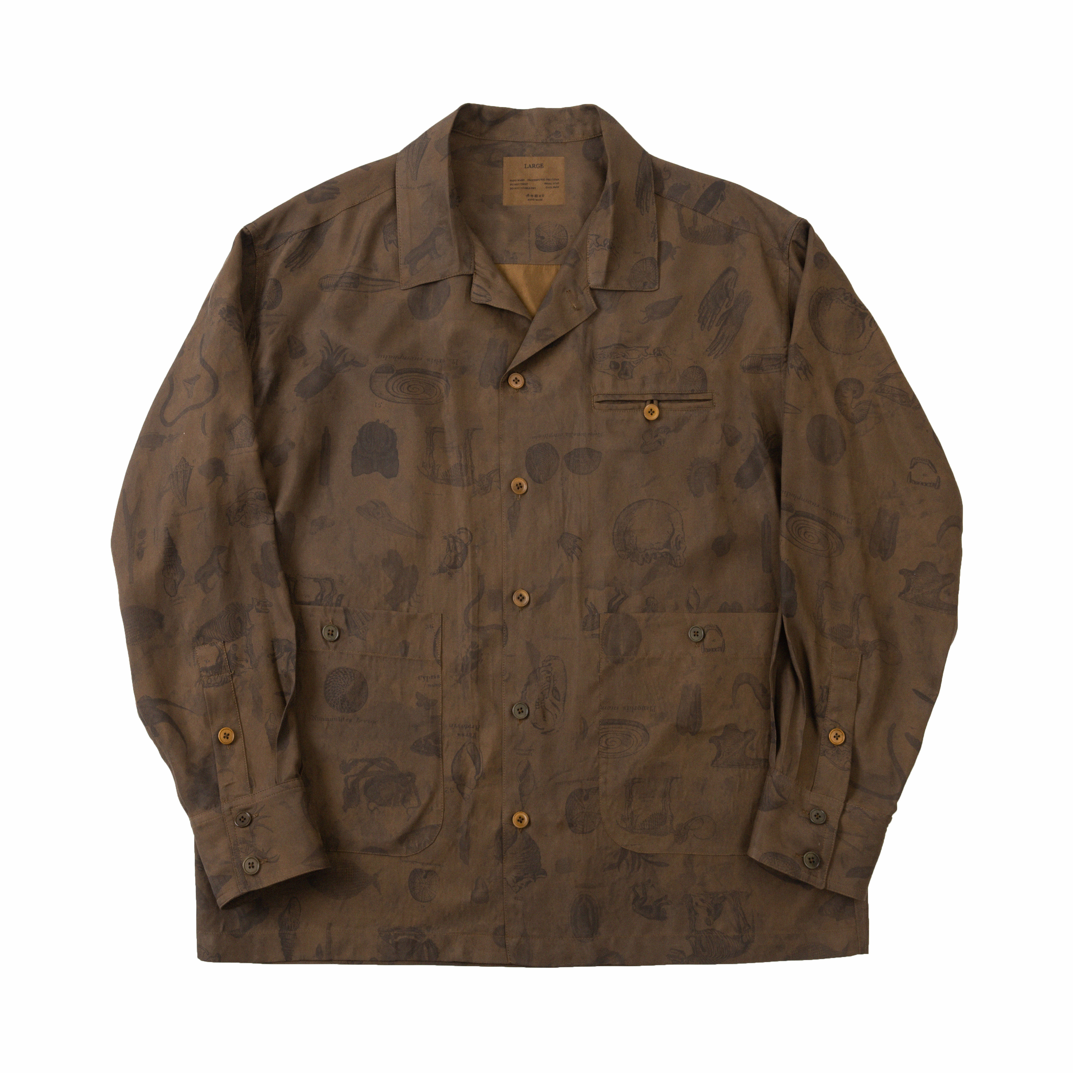 1533 | Antique printed silk long-sleeved shirt spring and summer loose drape Japanese original retro shirt trend
