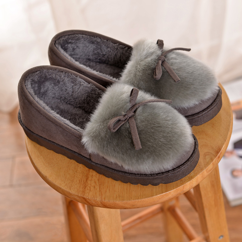 棉拖鞋女包跟鼕季居家防滑加厚保暖軟底月子鞋室內地板毛毛豆豆鞋