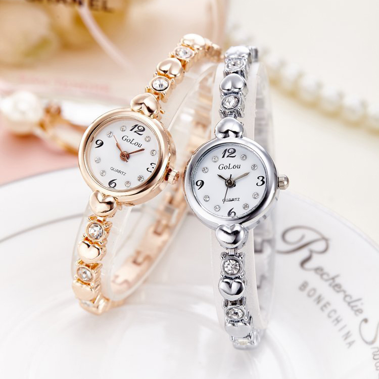 韩版手链手表 女款钢带桃心细表带迷你小巧学生淑石英时装手表