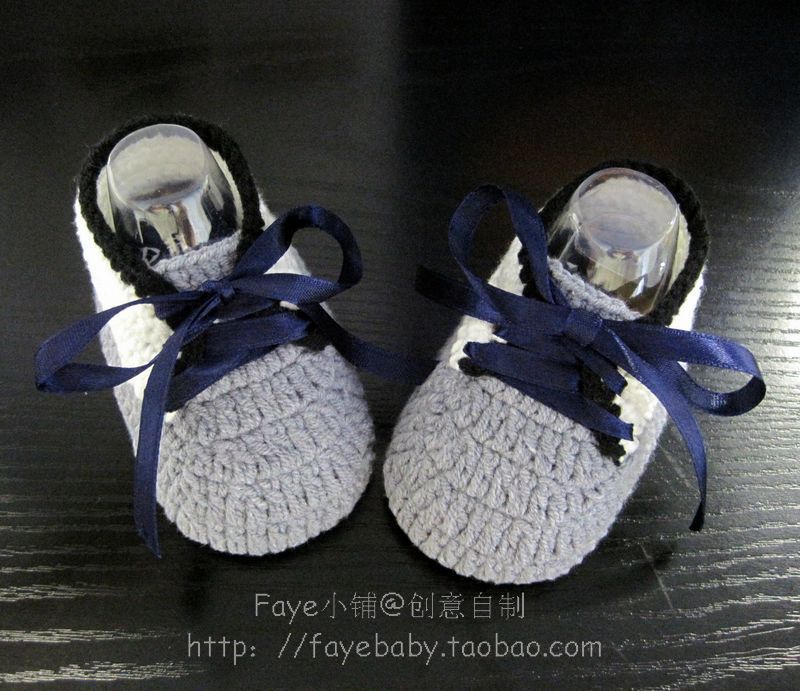 【Faye原創】黑白灰球鞋藏青繫帶手工編織嬰兒鞋 男寶寶鞋