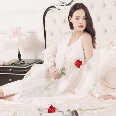 2018春夏新款性感睡衣女绣花系带睡袍性感中长款吊带睡裙两件套装-淘宝网