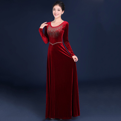 2016丝绒新款指挥服大合唱演出服装女士独唱民乐合唱长裙合唱礼服