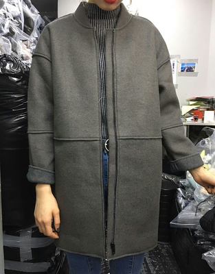 mocha冬季女装棒球领加绒加厚毛呢外套 中长款圆领呢子大衣女版