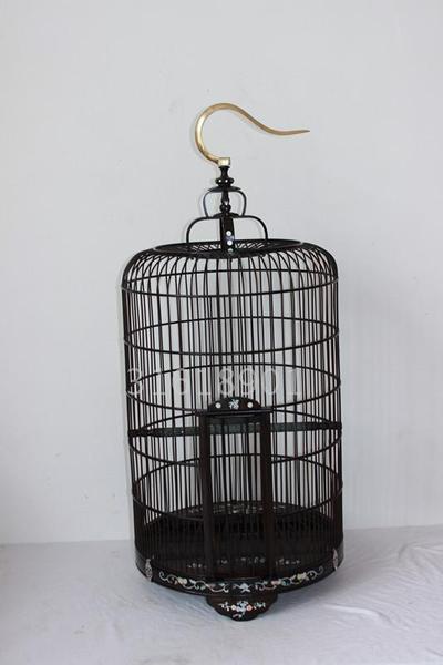 包邮高档乌木紫光檀镶嵌鹩哥八哥大型鸟超大号活底鸟笼笼子圆笼子