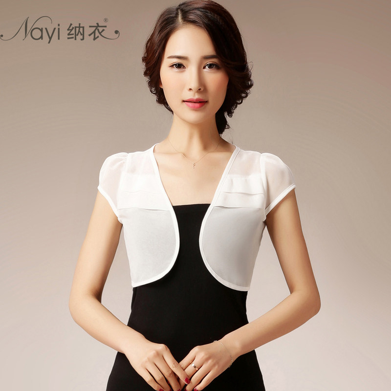 纳衣2017新款雪纺小披肩夏季 百搭短款女小坎肩 短袖小外套开衫薄