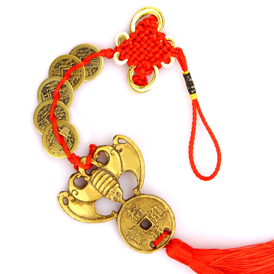 心诚阁 开光纯铜蝙蝠吊金钱招财汽车挂件福鼠旺富贵运化横粱煞