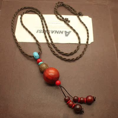 原创紫檀木长款项链简约大气毛衣链百搭民族风复古休闲时尚配装饰