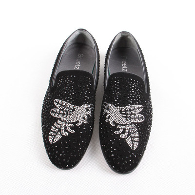 欧美时尚流行烫钻男鞋小蜜蜂图案个性套脚乐福百搭休闲男鞋