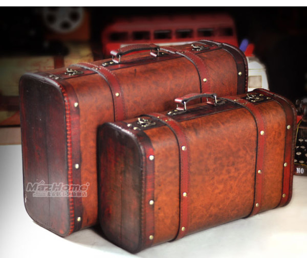 复古手提木箱子老式皮箱拍摄道具欧式橱窗装饰模型陈列摆件家居