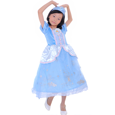 圣诞节儿童服装 迪士尼灰姑娘仙蒂瑞拉公主裙 女童蓝色公主纱裙