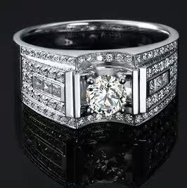 福大生1克拉豪华群镶18k白金si1g色钻石男戒指男士钻戒特价热卖