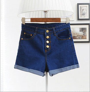 2016新款牛仔短裤女夏季韩版高腰排扣弹力修身休闲显瘦卷边潮热裤