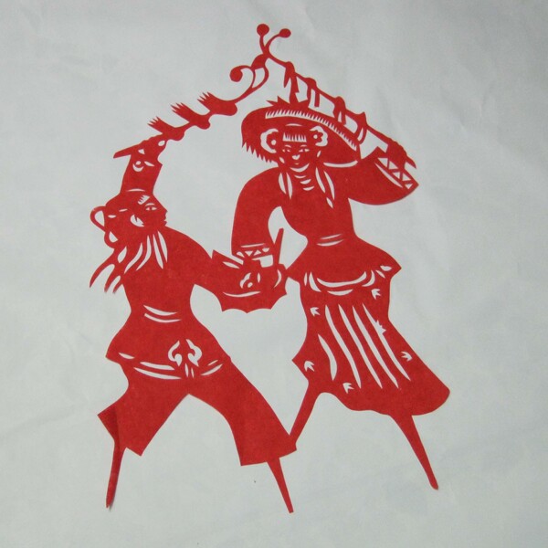 梦龙工艺手工剪纸窗花传统地方民俗生活踩高跷剪纸系列6-28cm