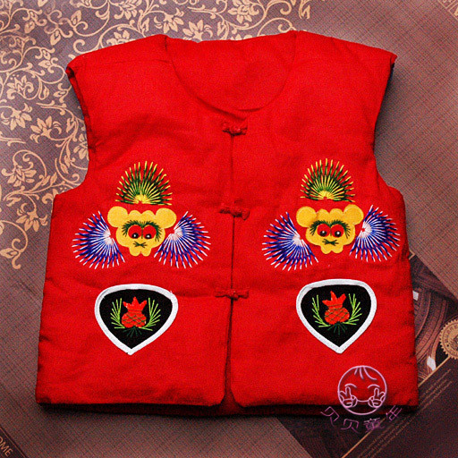 原生态手工刺绣五毒棉马甲背心 男女儿童大红色宝宝马甲 秋冬款