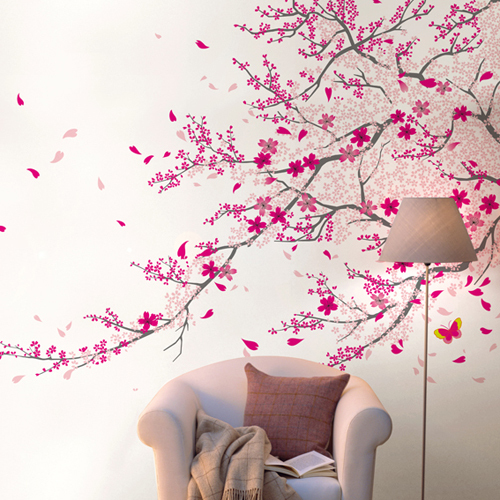 宜然居大型田园壁画 定制粉色浪漫樱花c36电视沙发客厅背景墙壁纸