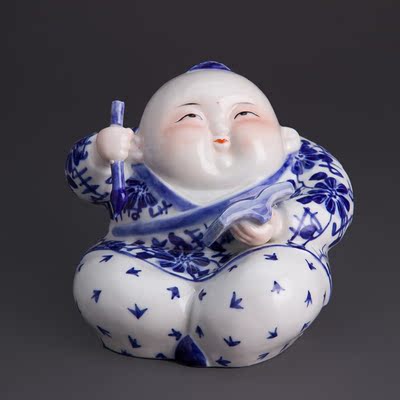 景德镇青花瓷 明清古典陶瓷人物摆件 中式家居客厅陶瓷装饰品摆设