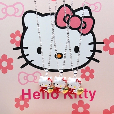 s925纯银kt项链日韩卡通可爱hollekitty爱心锁骨链情人节礼物
