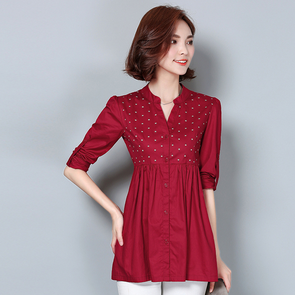 纯棉2017春秋新款长袖衬衫女韩范中长款碎花衬衣女装上衣大码显瘦
