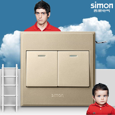 西蒙开关56系列56c香槟二开双控/双开两开双联开关v51022by-56