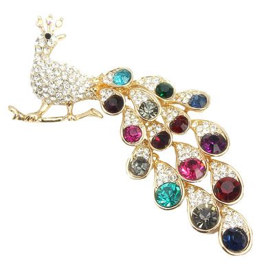 寄情 新款奢华孔雀胸针凤凰胸花时尚别针欧美彩钻水晶徽章