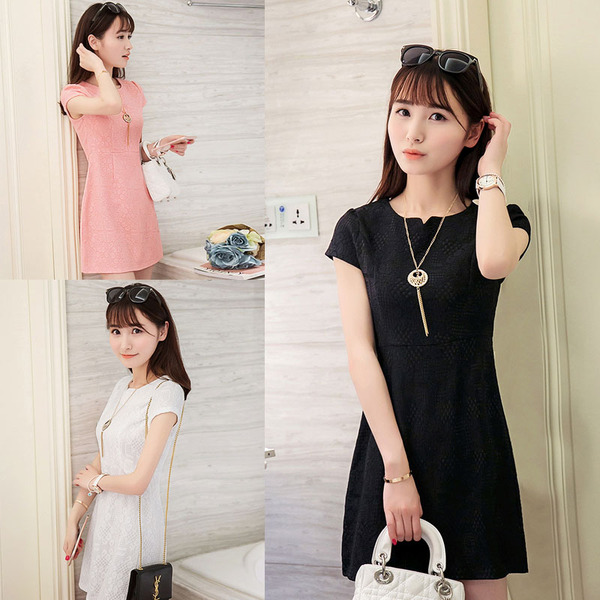 2017夜店女装韩版女士裙子夏季收腰显瘦修身淑女短袖蕾丝连衣裙潮