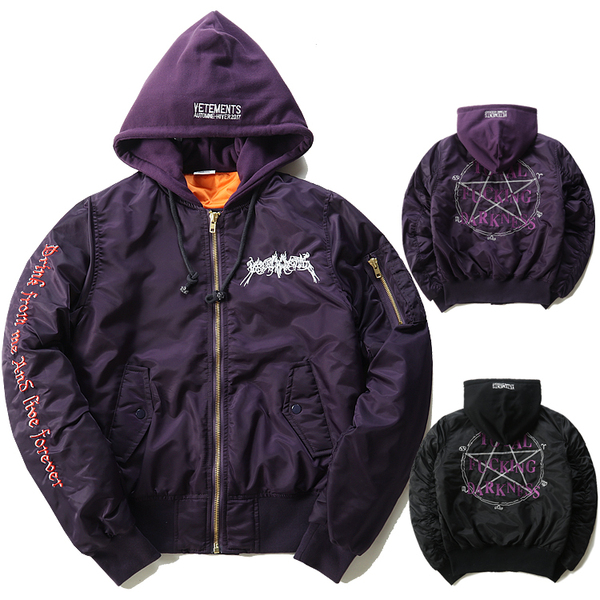 潮牌vetements火焰棒球服情侣五芒星魔法阵m41刺绣棉服加厚夹克男