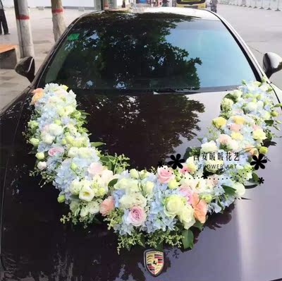 西安同城花店婚車裝飾婚慶婚禮頭車鮮花婚車扎制可免費上門扎花車