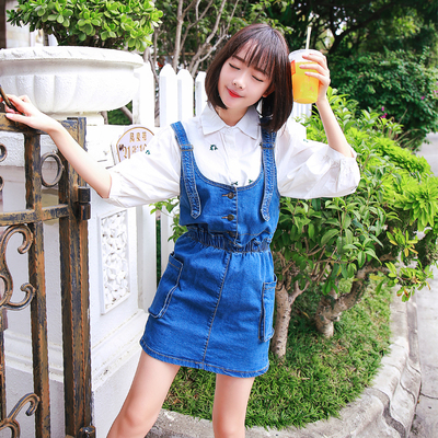 青少年少女装春夏款牛仔背带裙中学生女孩12 14 16 17 18岁大童装