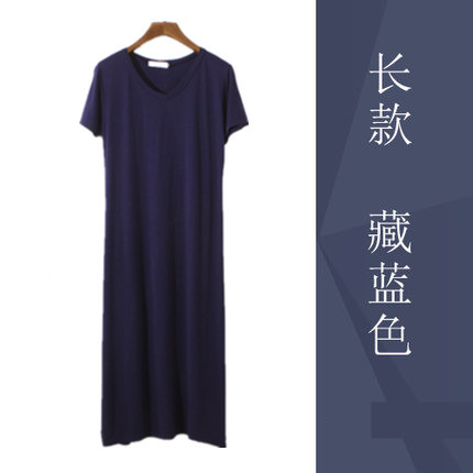 2017夏莫代尔连衣裙大码薄A长裙短袖V领黑色背心裙修身春秋打底裙