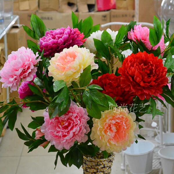 特价仿真3头牡丹花 假花客厅落地摆花装饰花干花花束塑料永生花艺