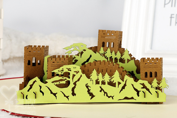 国庆节立体贺卡 中国长城 创意3d建筑经典纸雕剪纸商务卡片纪念卡