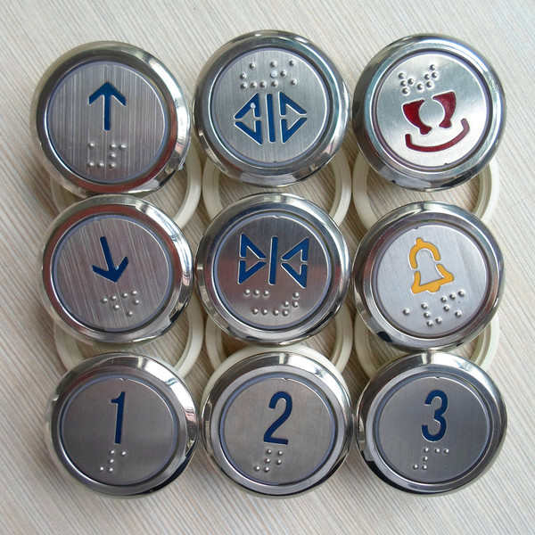 电梯圆形按钮 带盲文/有数字箭头 /蓝光 (安装尺寸36mm)dc24v