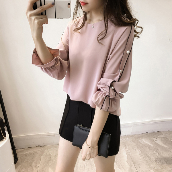 2016新款加大码女装秋装胖mm宽松长袖T恤上衣200斤打底衫雪纺衬衫