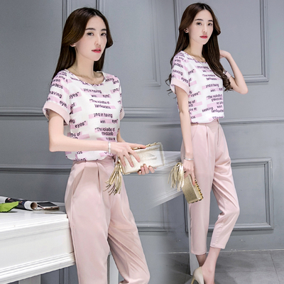 2016夏装新款套装女韩版时尚气质雪纺衫九分裤小脚裤休闲两件套潮