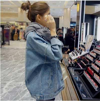 2016春秋韩版学生牛仔外套女中长款原宿风BF宽松学院风夹克韩国潮