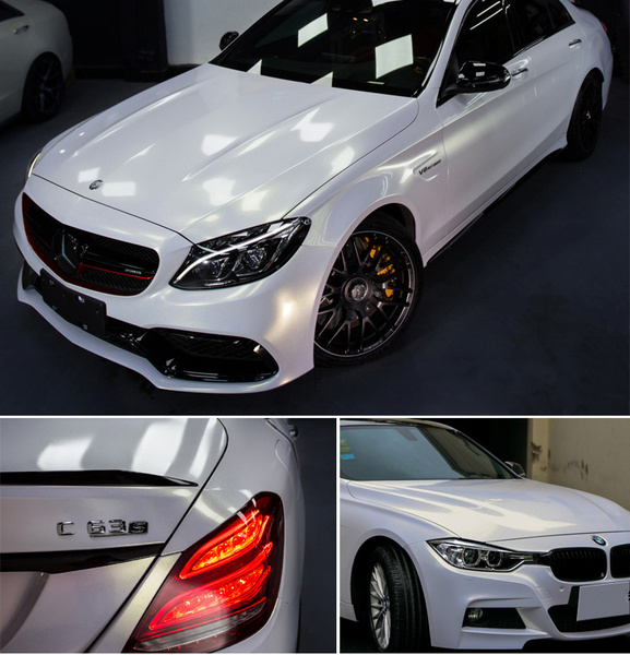 陶瓷白变色龙改色膜汽车亚光车身贴膜全车亮光珍珠贝壳白亮面贴纸