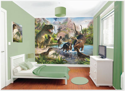 英国进口 walltastic儿童卡通壁纸 纯纸墙纸 定制壁画 恐龙大地