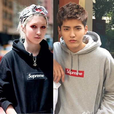 潮牌吴亦凡明星鹿晗同款刺绣卫衣supreme幻影男女加绒连帽卫衣