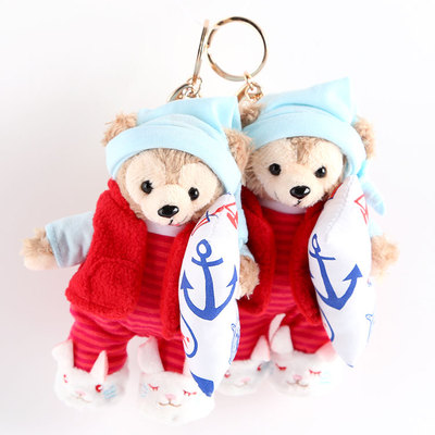 日本迪士尼 睡衣装抱枕 duffy达菲熊 毛绒公仔钥匙扣背包挂件挂饰