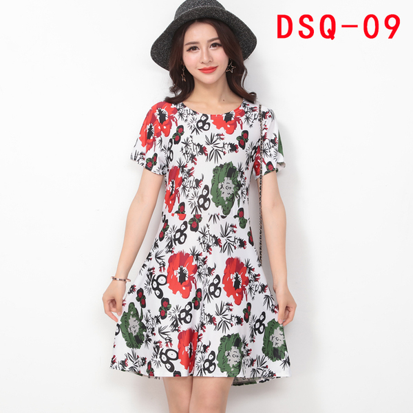 阿里巴巴批发网女装夏季大码冰丝中长款碎花裙A字裙炫民风连衣裙