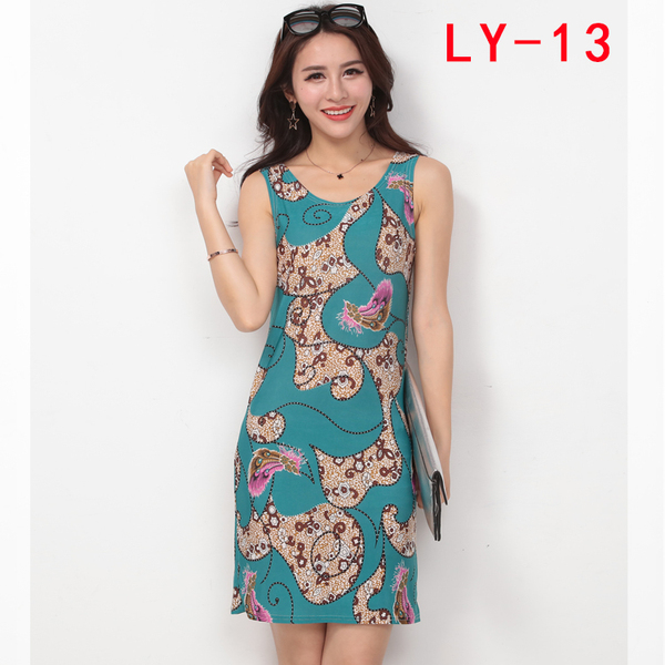 批发女装连衣裙中长款韩国宽松胖MM碎花裙民族风冰丝无袖背心裙夏