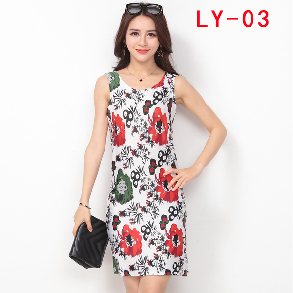 批发女装连衣裙中长款韩国宽松胖MM碎花裙民族风冰丝无袖背心裙夏