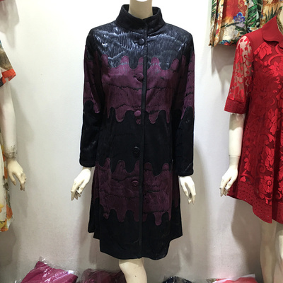 鑫水云阁女装2016-123款秋季风衣中长款外套鹿皮绒妈妈装大码宽松