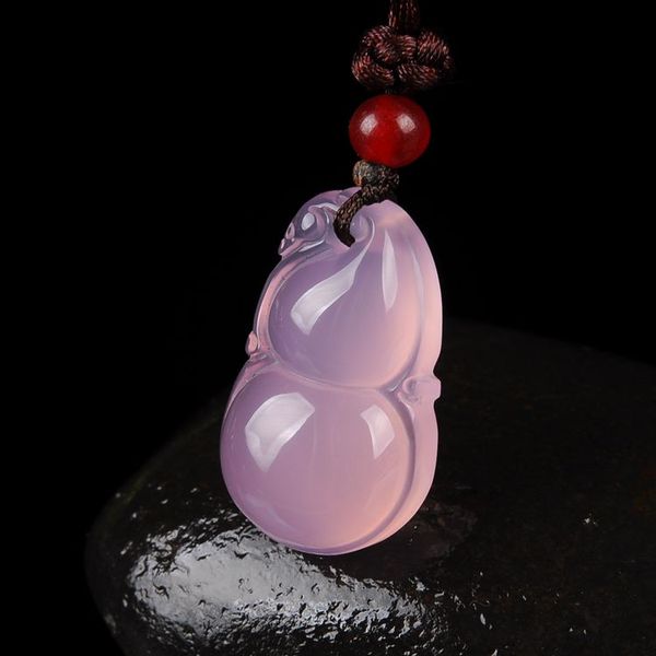 天然芙蓉玉粉玉髓吊坠玉葫芦玉坠挂件女款玉项链玉饰品带证书
