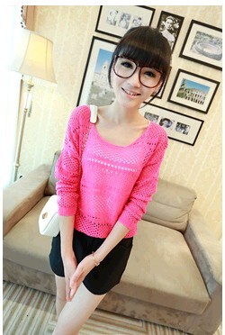韩版秋季新款女装镂空针织衫罩衫套头长袖薄毛衣圆领外套宽松上衣