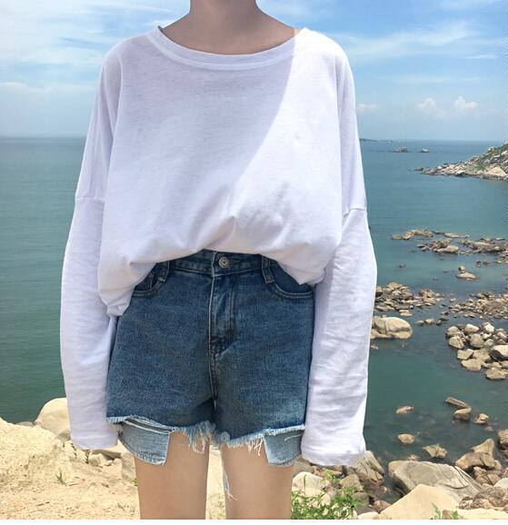 韩版2016春季新款必备基础轻薄宽松长袖T恤防晒衫空调衫多色上衣