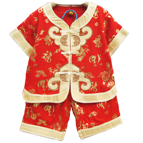 荟世男童唐装演出服套装 民族风夏季唐装套装 童装喜庆儿童唐装男
